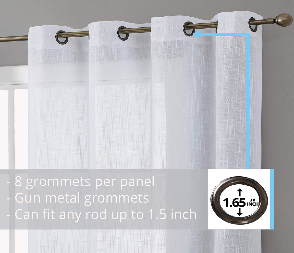 HLC.ME Abbey Faux Linen Textured Semi Sheer Privacy Sun Light Filtering Transparent Window Grommet Long Thick Curtains Drapery Panels for Bedroom & Living Room, 2 Panels (54 W x 108 L, White)