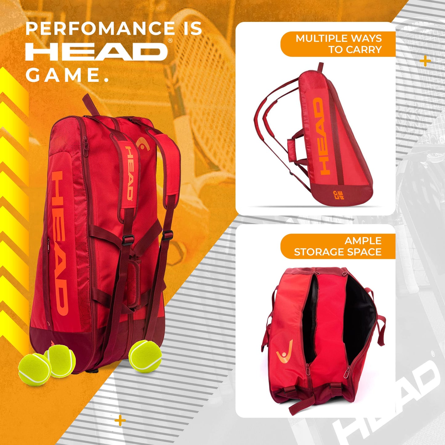 HEAD Core 6R Combi Tennis Racquet Bag - 6 Racket Tennis Equipment Duffle Bag