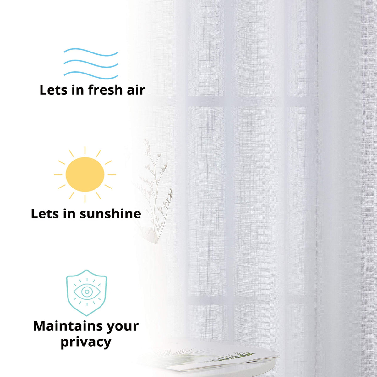 HLC.ME Abbey Faux Linen Textured Semi Sheer Privacy Sun Light Filtering Transparent Window Grommet Long Thick Curtains Drapery Panels for Bedroom & Living Room, 2 Panels (54 W x 108 L, White)