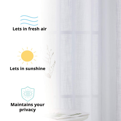 HLC.ME Abbey Faux Linen Textured Semi Sheer Privacy Sun Light Filtering Transparent Window Grommet Long Thick Curtains Drapery Panels for Bedroom & Living Room, 2 Panels (54 W x 108 L, White)