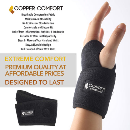 Copper Comfort Lined Wrist Support Glove - Adjustable Band Relieves Muscle Joint Tendon Pain, Guaranteed Highest Copper Content - Reduces Soreness, Stiffness, Arthritis, Tendonitis (Free Size)