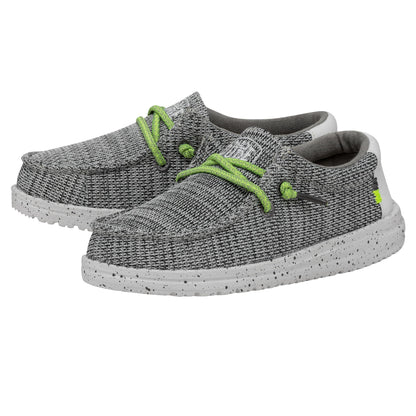 HEYDUDE Boy's Youth Wally Sox Slip On Shoe, Stone White Size 3 | Lightweight Casual Loafer with Elastic Laces and Removable EVA Insole