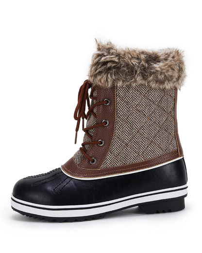 Huiyuzhi Womens Waterproof Winter Snow Boots Faux Fur Lined Lace Up Mid Calf Keep Warm Ankle Boots