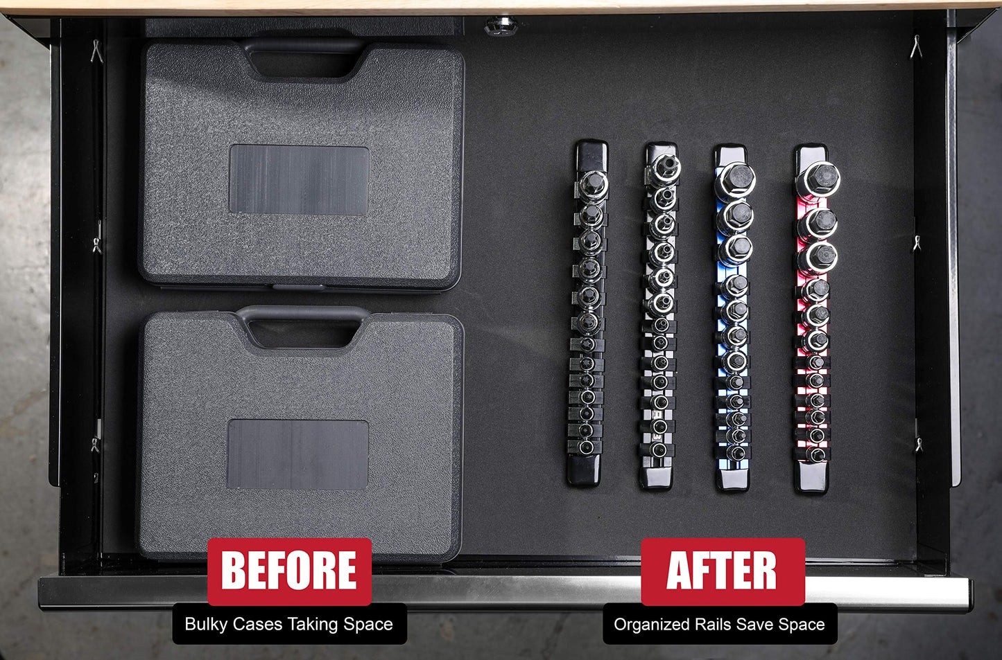 ARES 70108-12-Piece Metric Hex Bit Socket Set - Chrome Vanadium Sockets with S2 Alloy Bits - Includes Aluminum Socket Organizer