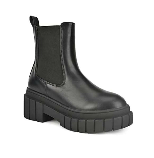 Women's Chunky Platform Low Heeled Ankle Chelsea Boots in Black(HONGO1,US5)