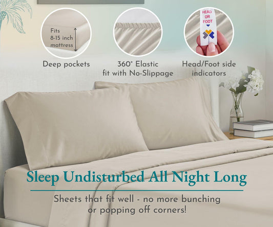 California Design Den - Finest Twin XL Bed Sheets, Soft 100% Cotton Cooling Sheets Deep Pockets Snug Fit Elastic, 500 Thread Count, 3-Pc Set, Best Hotel Quality Bed Sheets Twin XL Sheets (Light Beige)