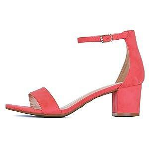 Guilty Shoes Womens Ankle Strap Comfortable Low Heel Sandal - Chunky Block Heel Comfortable Heeled Sandals (7.5 M US, Coral Suede)