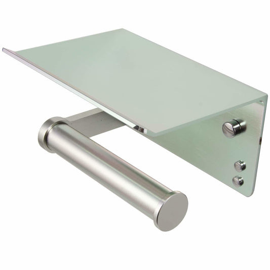 Reversible Adhesive Toilet Paper Holder with Phone Shelf, Supports Large Rolls, Modern Style (Brushed, 1-Roll)