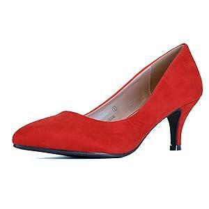 Guilty Shoes Womens Closed Pointy Toe High Mid Stiletto Heel - Party Dress Slip On Pump (8 M US, Red Suede)
