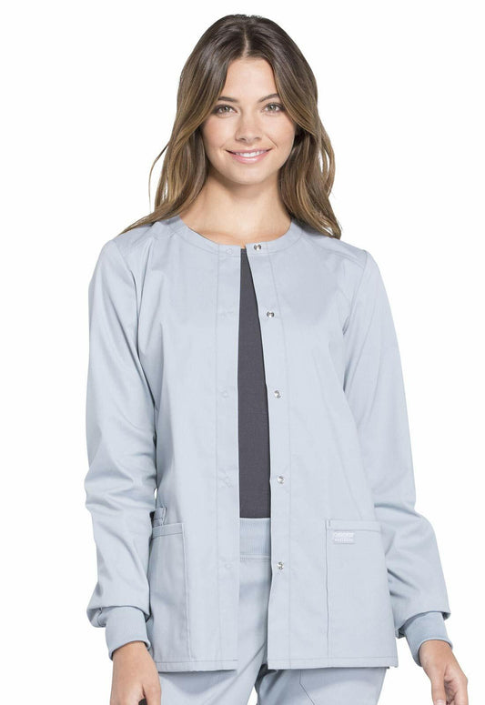 Snap Front Scrub Jackets for Women, Workwear Professionals Soft Stretch WW340, M, Grey
