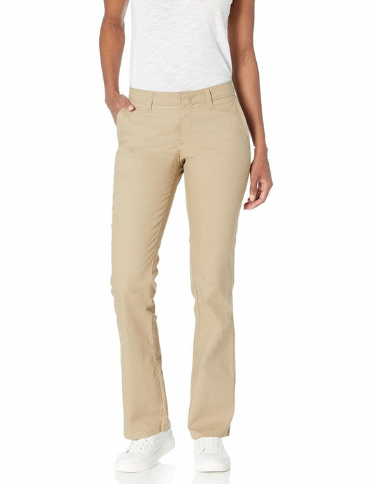 Dickies Womens Slim Fit Boot Cut Leg Twill Pant - Petite/Tall Khakis, Desert Sand, 16 Long US