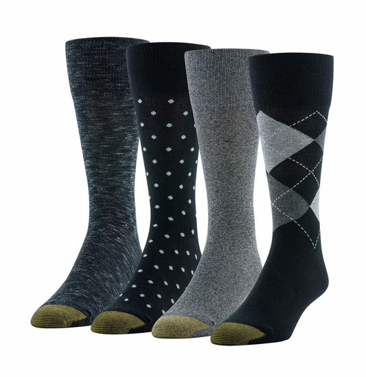 Gold Toe Men's Dress Socks, Flat Knit Crew, 6-12.5 Shoe Size, Black, 4 Pairs