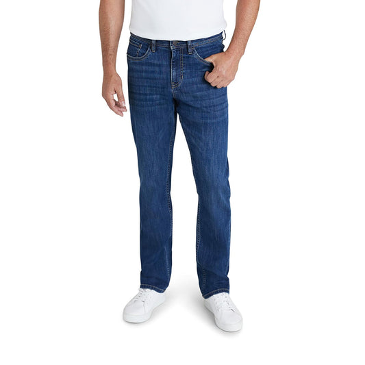 IZOD Men's Relaxed Fit Jeans - Comfortable Stretch Casual Pull On Denim Jeans for Men - Expanded Leg Men's Fashion Pants, Size 42W x 34L, Mazarine