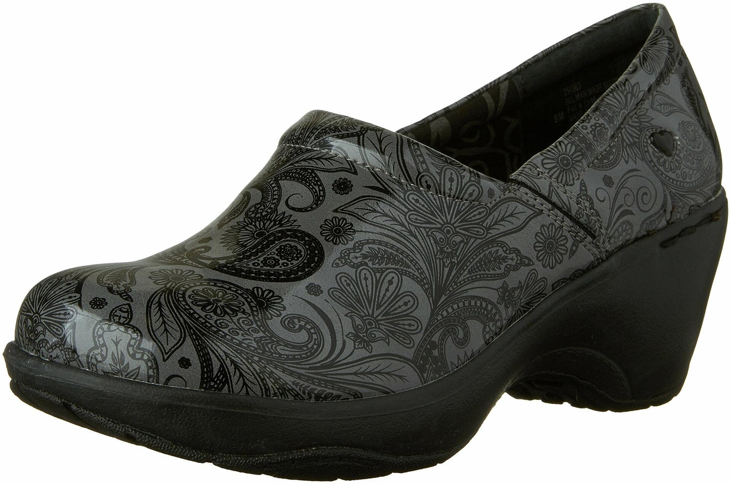 Nurse Mates Bryar-Black/Grey Paisley, 7 C/D (wide) US