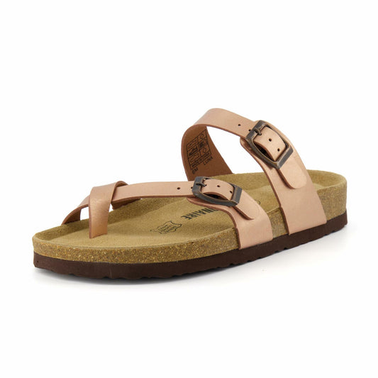 CUSHIONAIRE Luna Cork Footbed Women's Sandals - Comfortable Slip-On Slides with Adjustable Straps & Memory Foam for All-Day Wear | Beach Essential Summer Sandals for Women 2025, ROSE GOLD 9W