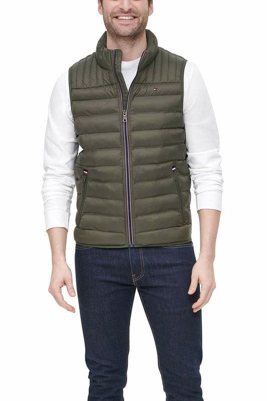 Tommy Hilfiger mens Lightweight Ultra Loft Quilted Puffer (Standard and Big & Tall) Down Vest, Olive, Small US