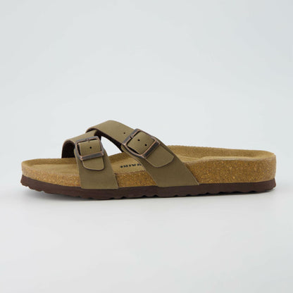 CUSHIONAIRE Women's Liza Cork Footbed Sandal With +Comfort Brown, 5