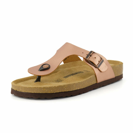 CUSHIONAIRE Leah Cork Footbed Thong Sandals for Women 2025 with Adjustable Strap and Arch Support, ROSE GOLD 12