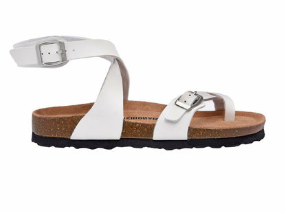CUSHIONAIRE Women's Lara Cork footbed Sandal with +Comfort WHITE, 5
