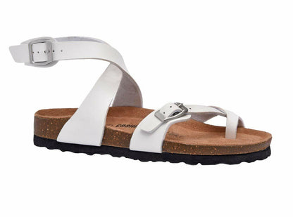 CUSHIONAIRE Women's Lara Cork footbed Sandal with +Comfort WHITE, 5