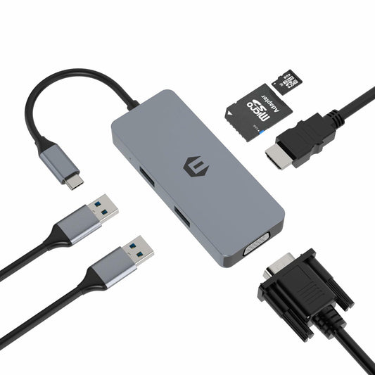 USB C Hub, SUTOUG 6 in 1 USB C Hub Adapter USB C with 4K HDMI Output, VGA, SD/TF Card Reader, 2 USB 3.0 for Dell Surface Pro 8/7 and Other Type C Devices