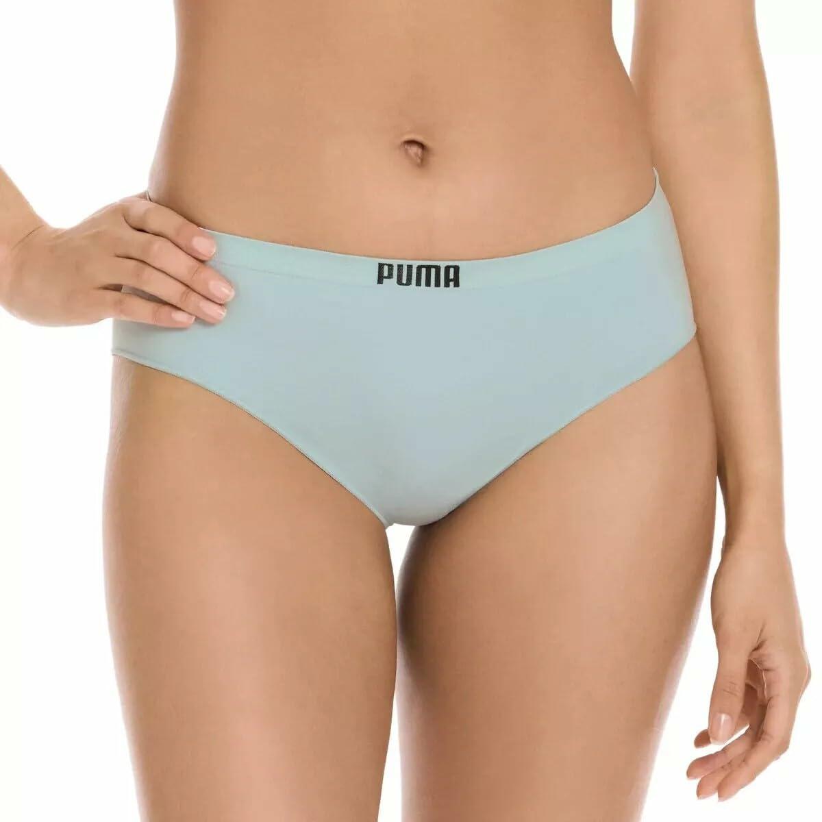 PUMA Women's Seamless Bikini Underwear, Microfiber, Tag-Free, 4-Pack (US, Alpha, Large, Regular, Regular, Pink/Blue/Black/Gray)