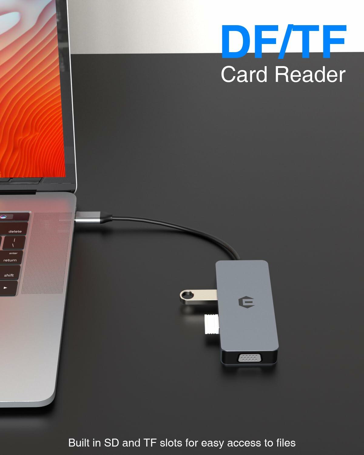 USB C Hub, SUTOUG 6 in 1 USB C Hub Adapter USB C with 4K HDMI Output, VGA, SD/TF Card Reader, 2 USB 3.0 for Dell Surface Pro 8/7 and Other Type C Devices