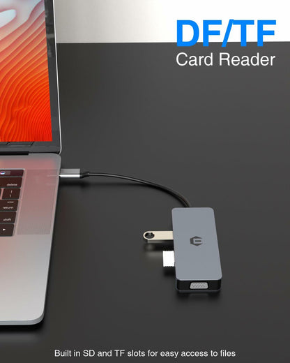 USB C Hub, SUTOUG 6 in 1 USB C Hub Adapter USB C with 4K HDMI Output, VGA, SD/TF Card Reader, 2 USB 3.0 for Dell Surface Pro 8/7 and Other Type C Devices