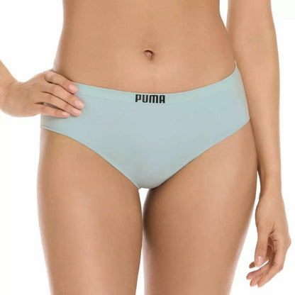 PUMA Women's Seamless Bikini Underwear, Microfiber, Tag-Free, 4-Pack (US, Alpha, Medium, Regular, Regular, Pink/Blue/Black/Gray)