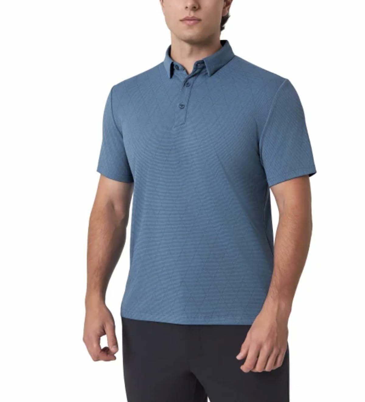 Modern Ambition Men's Stretch Moisture Wicking Short Sleeve Polo Shirt (US, Alpha, Small, Regular, Regular, Blue)