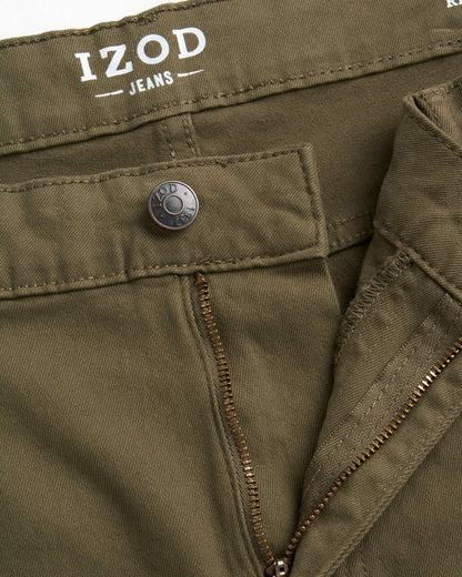 IZOD Men's Relaxed Fit Jeans - Classic 5-Pocket Comfort Stretch Denim - Straight Leg Casual Work Pants for Men, Size 36W x 32L, Smoky Olive
