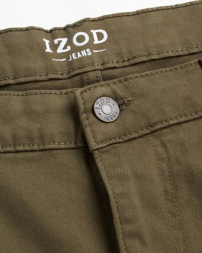 IZOD Men's Relaxed Fit Jeans - Classic 5-Pocket Comfort Stretch Denim - Straight Leg Casual Work Pants for Men, Size 36W x 32L, Smoky Olive