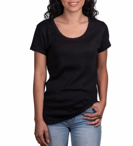 KIRKLAND Signature Women's Scoop Neck Short Sleeve Pima Cotton Tee (US, Alpha, X-Large, Regular, Regular, Black)