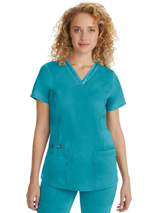 Healing Hands Scrub Top for Women with 3 Pockets and Easy Care, 2-Way Stretch Fabric Plus Size 2278, 2XL, Teal