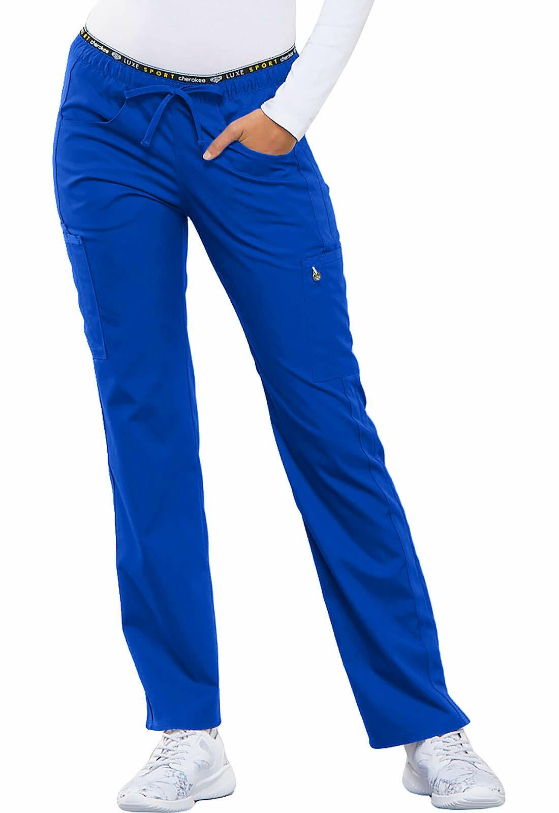 Cherokee Women's Luxe Sport Mid Rise Straight Leg Pull-on Pant, Royal, Small Tall