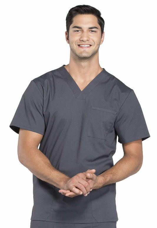 Cherokee Scrubs for Men Workwear Professionals V-Neck 4 Pocket Scrub Top Plus Size WW695, 2XL, Pewter