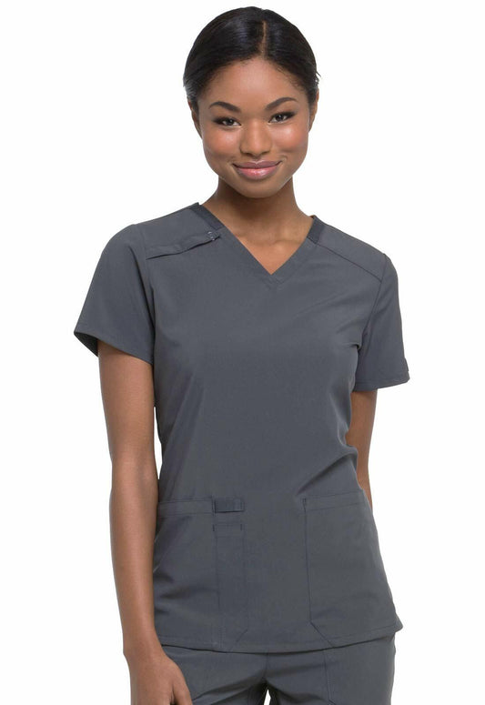 Dickies EDS Essentials Scrubs, V-Neck Womens Tops with Four-Way Stretch and Moisture Wicking DK615, S, Pewter