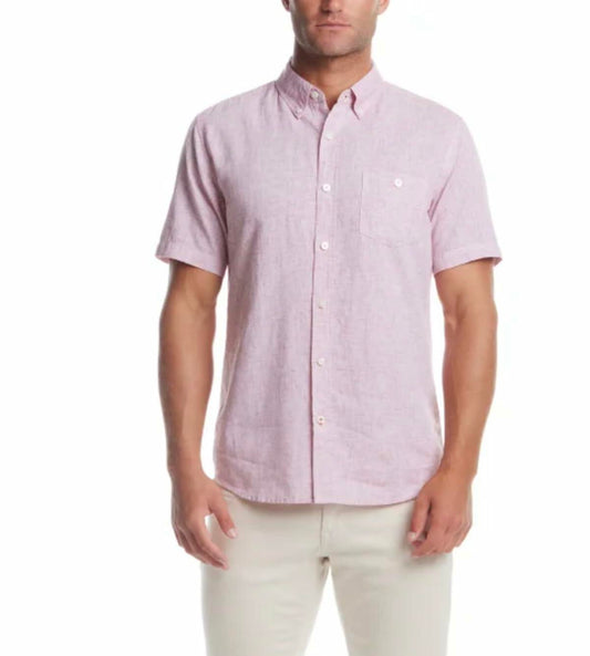 Weatherproof Vintage Men's Short Sleeve Linen Cotton Blend Woven Button Down Shirt (US, Alpha, Small, Regular, Regular, Red)