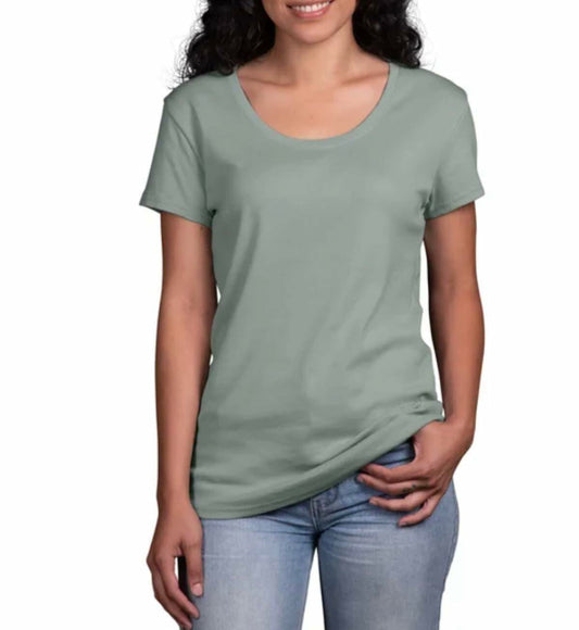 KIRKLAND Signature Women's Scoop Neck Short Sleeve Pima Cotton Tee (US, Alpha, X-Large, Regular, Regular, Green)