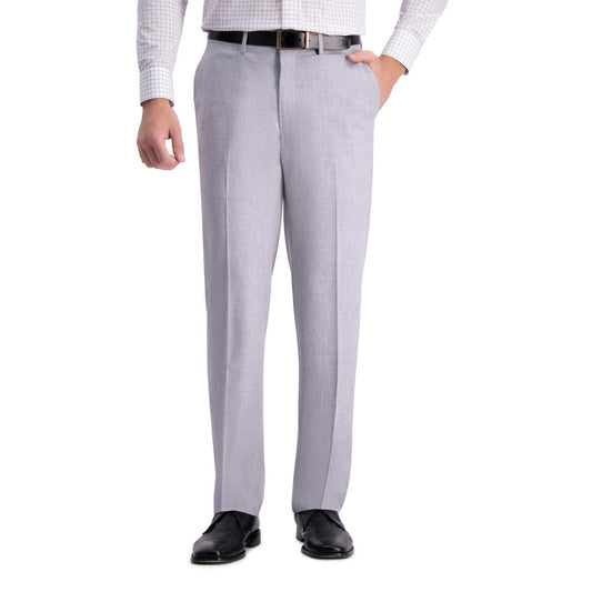 J.M. Haggar Men's Sharkskin Superflex Waist Straight Fit Dress Pant, Light Grey, 30W x 32L