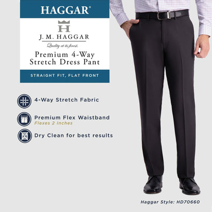J.M. Haggar Men's Sharkskin Superflex Waist Straight Fit Dress Pant, Light Grey, 40W x 29L