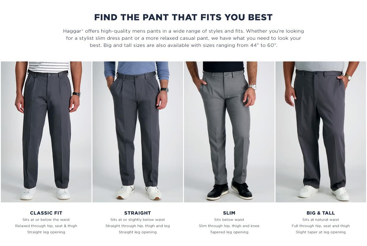 J.M. Haggar Men's Sharkskin Superflex Waist Straight Fit Dress Pant, Light Grey, 40W x 29L