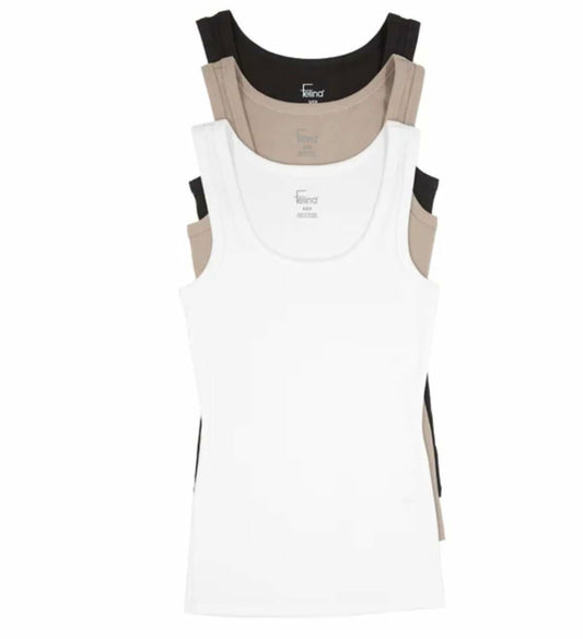 Felina Women's 3 Pack Ribbed Tank Tops (US, Alpha, X-Large, Regular, Regular, Black Multi (Black, Tan, White))