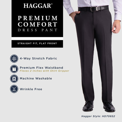 Haggar Men's Premium Comfort Dress Pant-Straight Fit Flat Front (Regular and Big & Tall Sizes), Black, 36W x 30L