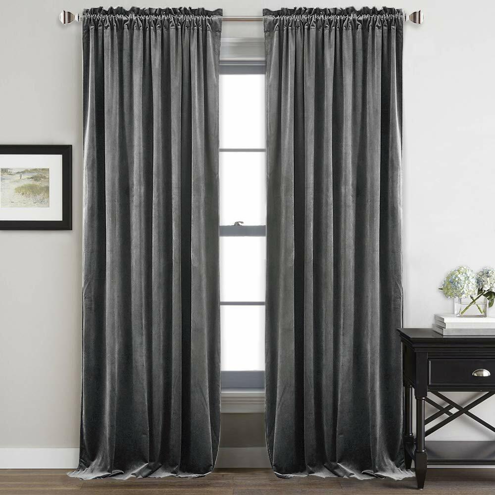 StangH Grey Velvet Curtains 84 inches Long - Soft Thick Velvet Blackout Window Drapes Thermal Insulated Window Treatment for Bedroom/Living Room/Dorm, W52 x L84 Per Panel, Set of 2
