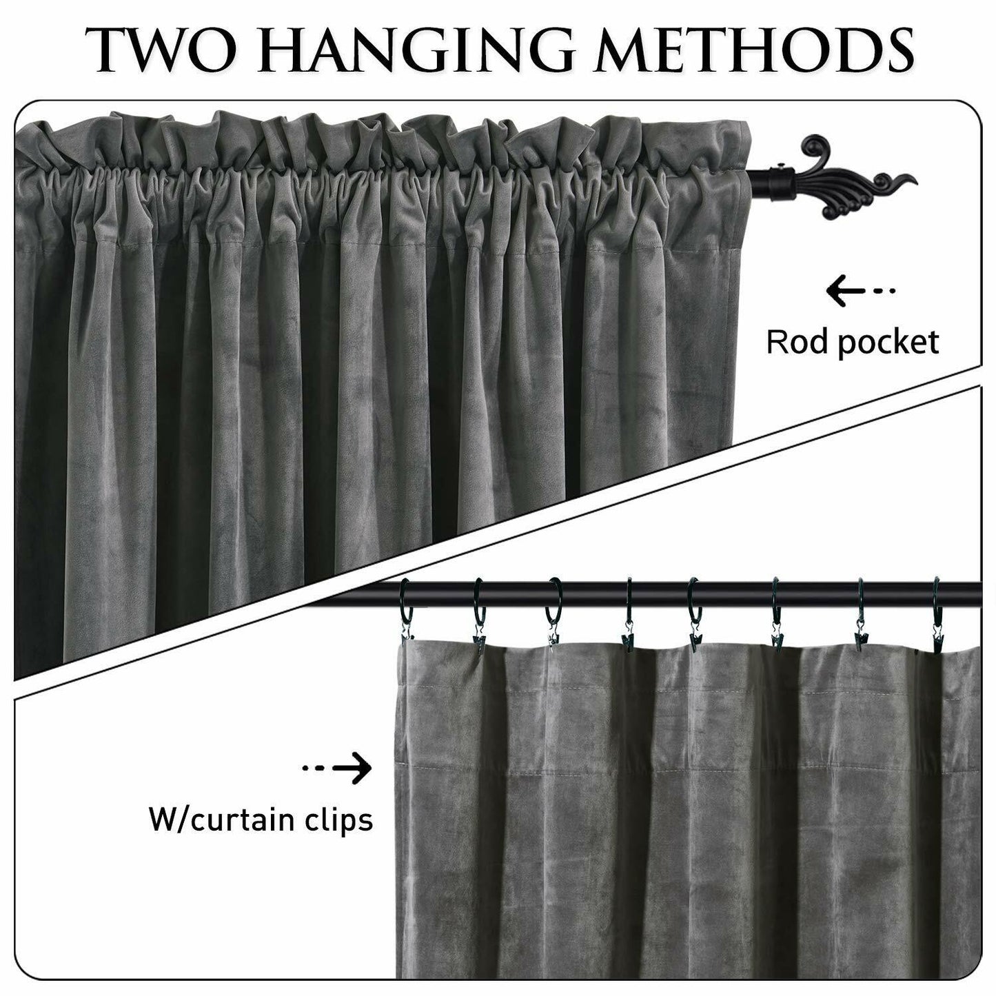 StangH Grey Velvet Curtains 84 inches Long - Soft Thick Velvet Blackout Window Drapes Thermal Insulated Window Treatment for Bedroom/Living Room/Dorm, W52 x L84 Per Panel, Set of 2