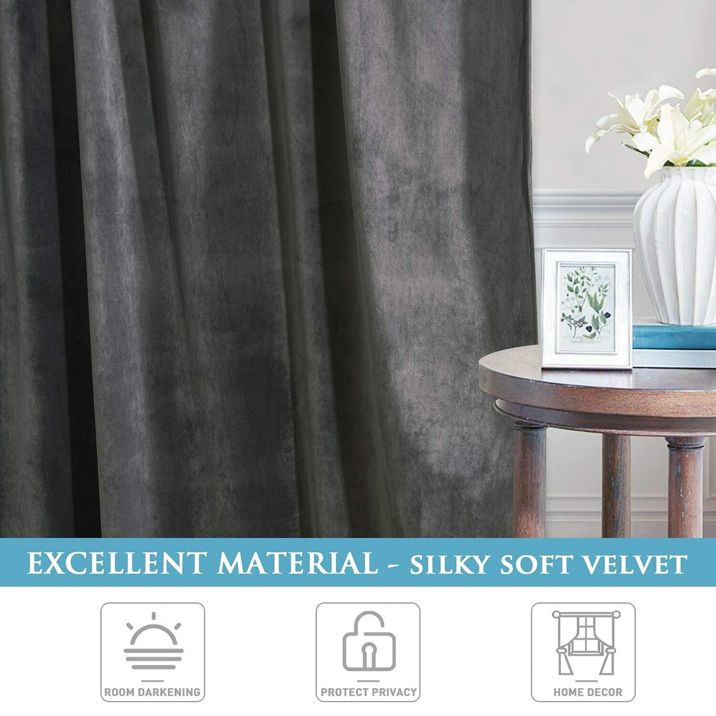 StangH Grey Velvet Curtains 84 inches Long - Soft Thick Velvet Blackout Window Drapes Thermal Insulated Window Treatment for Bedroom/Living Room/Dorm, W52 x L84 Per Panel, Set of 2
