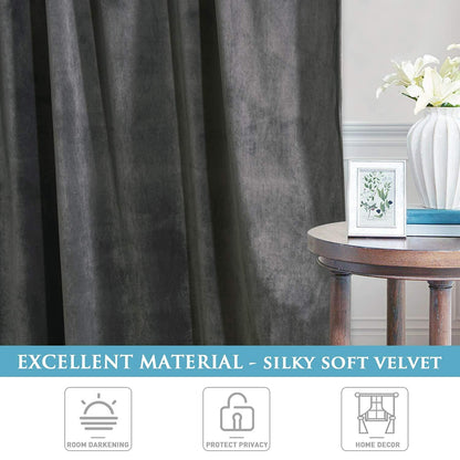 StangH Grey Velvet Curtains 84 inches Long - Soft Thick Velvet Blackout Window Drapes Thermal Insulated Window Treatment for Bedroom/Living Room/Dorm, W52 x L84 Per Panel, Set of 2