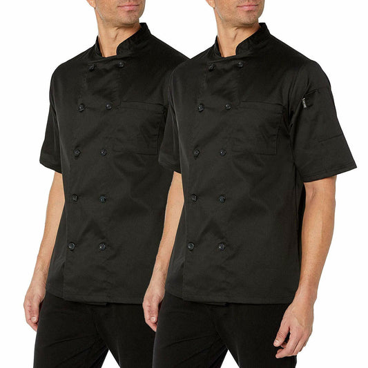 Chef Code 2-Pack Men's Short Sleeve Unisex Classic Chef Coat (Black, M)
