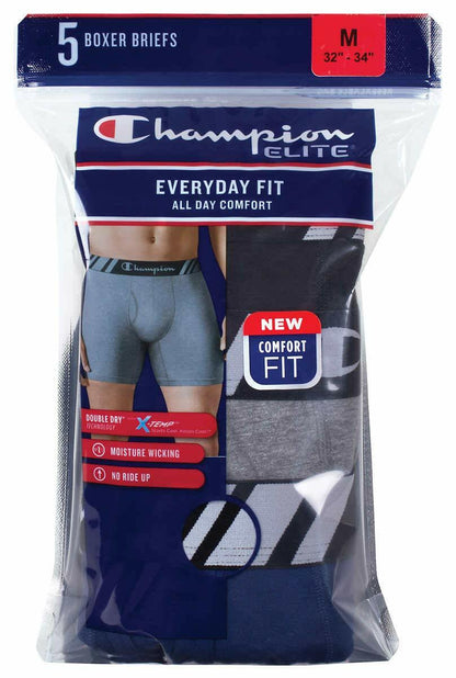 Champion Men's Boxer Briefs All Day Comfort No Ride Up Double Dry X-Temp 5 Pack (Black - Navy - Grey, Large)